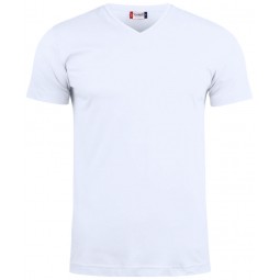 T-shirt col V - CLIQUE - Coupe mixte - 100% coton - Couleur BLANC - Personnalisable en petite quantité