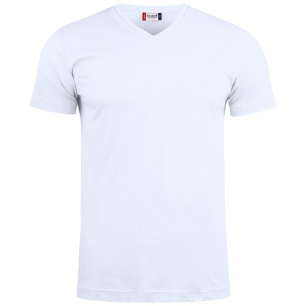 T-shirt col V - CLIQUE - Coupe mixte - 100% coton - Couleur BLANC - Personnalisable en petite quantité