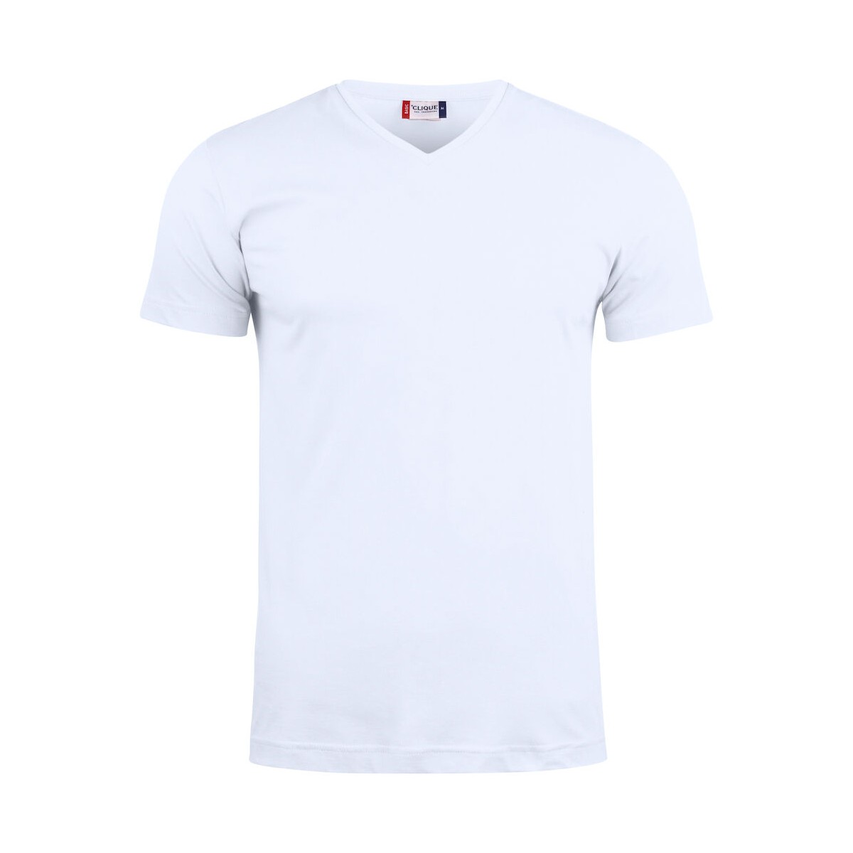 T-shirt col V - CLIQUE - Coupe mixte - 100% coton - Couleur BLANC - Personnalisable en petite quantité