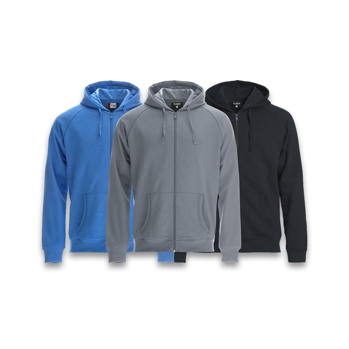 Sweatshirt full zip à capuche - Coton flammé - CLIQUE - Personnalisable en petite quantité - Couleur multiples