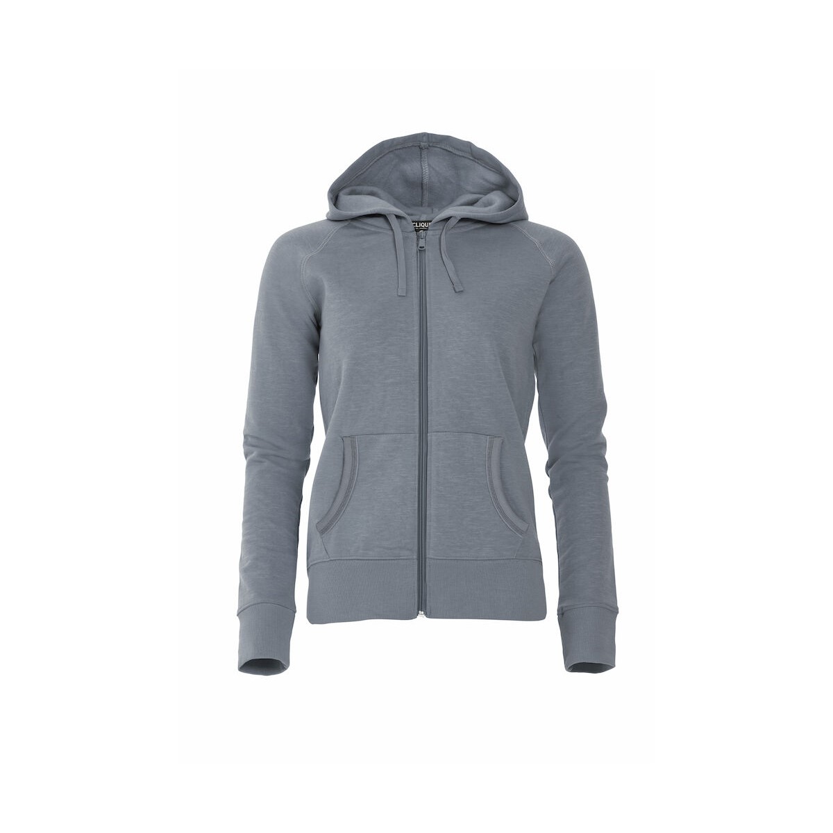 Sweatshirt full zip à capuche - Coton flammé - CLIQUE - Personnalisable en petite quantité - Couleur gris