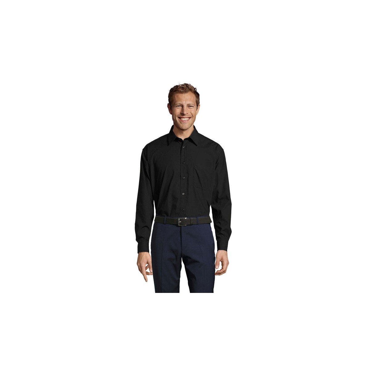 Chemise popeline manches longues - Polycoton - Coupe droite - Personnalisable en petite quantité - Couleur noir