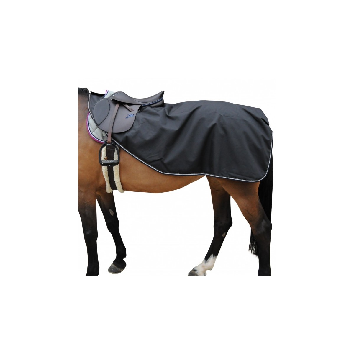 Couvre reins CANTER imper/polaire - Tailles poney et cheval -  Coloris noir - Broderie logo pas cher en petite quantité