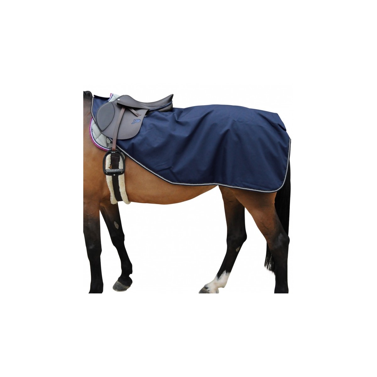 Couvre reins CANTER imper/polaire - Tailles poney et cheval -  Coloris bleu - Broderie logo pas cher en petite quantité
