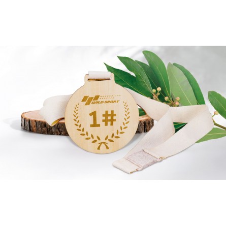 Médaille en bois - 7 cm de diamètre - Personnalisation à partir de 50 pièces - Gravure laser - Ruban avec fermeture clip